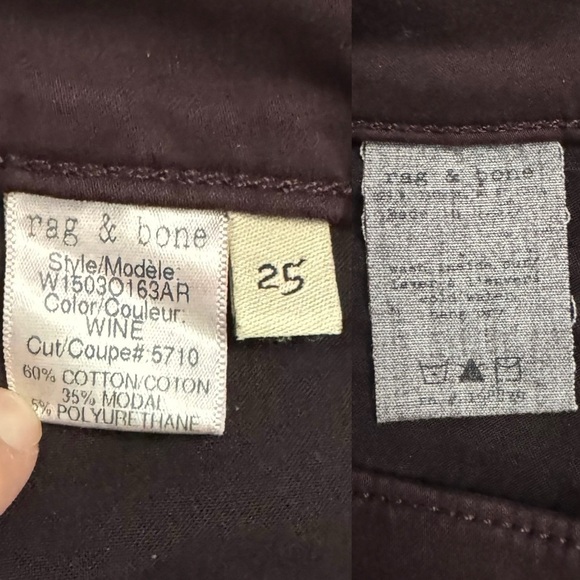 Rag and Bone Jean for Aritzia Mid Rise Skinny Leg Wine Brown Red Jegging 25 - Picture 3 of 15